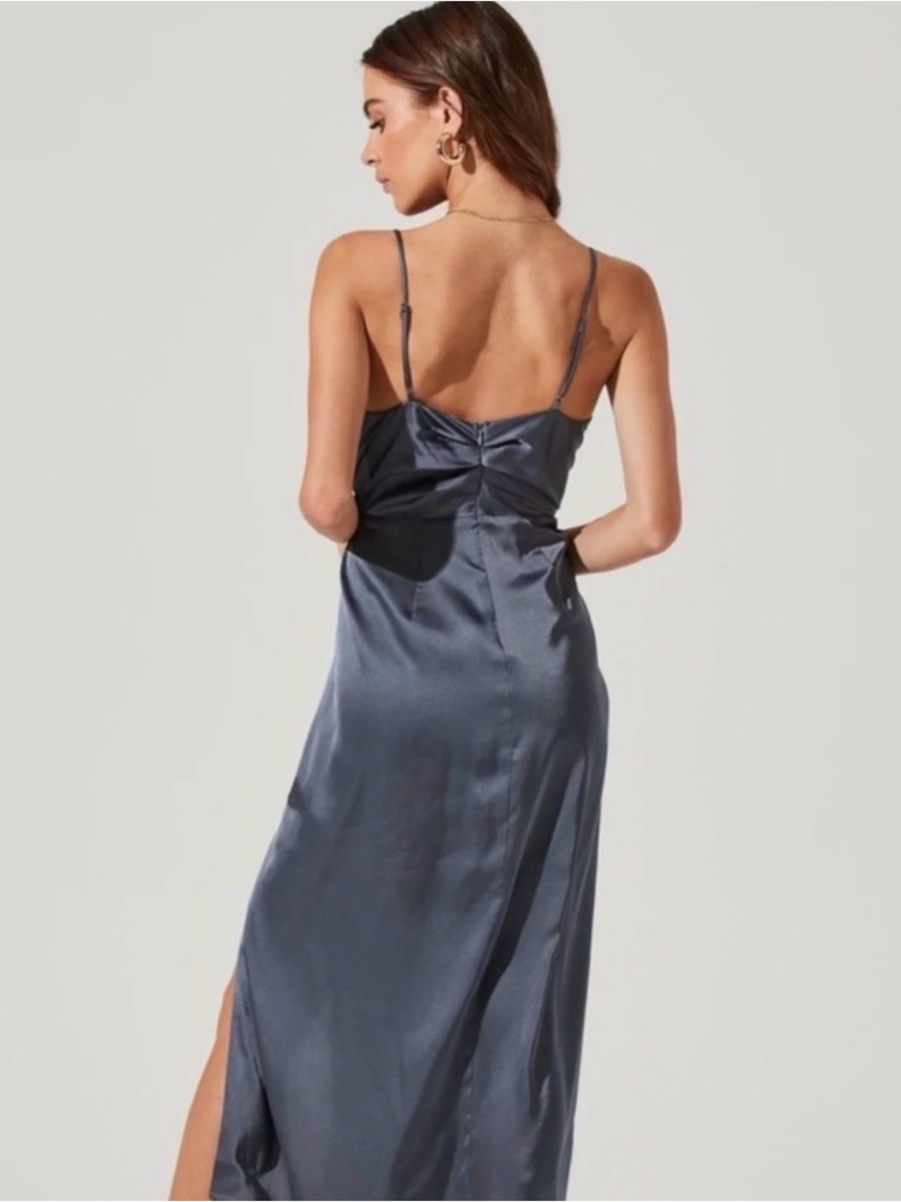 Astr Slate Gray Satin Slip Dress with Adjustable Straps
